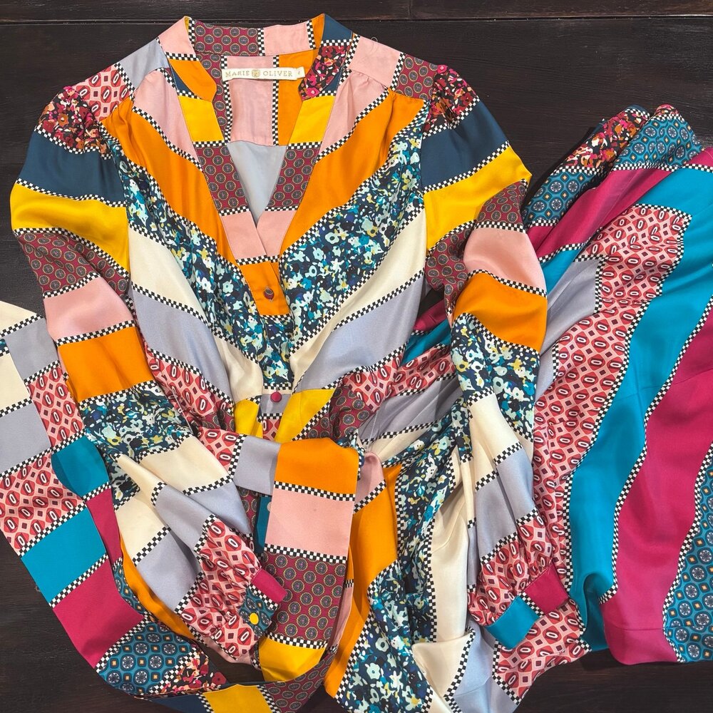 Marie Oliver Patchwork Print Silk Dress sz 6